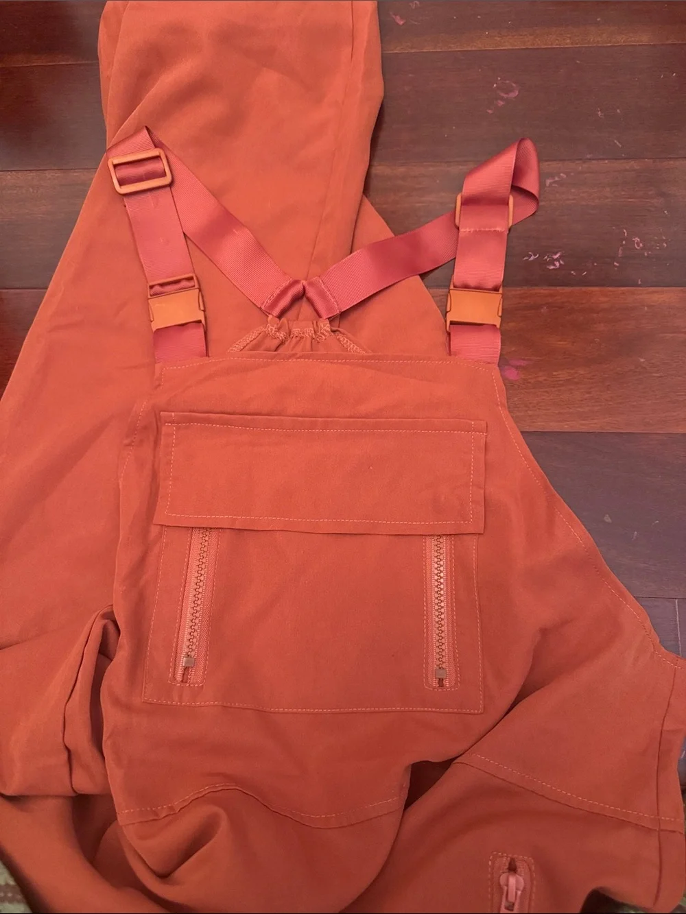 Rust-Orange Utility Bib Jumpsuit with Zip Pockets